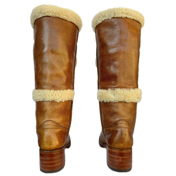 SOLD FRYE Vintage Campus Shearling Brown Tall Knee High Western Boots Size 8 - Picture 4 of 7
